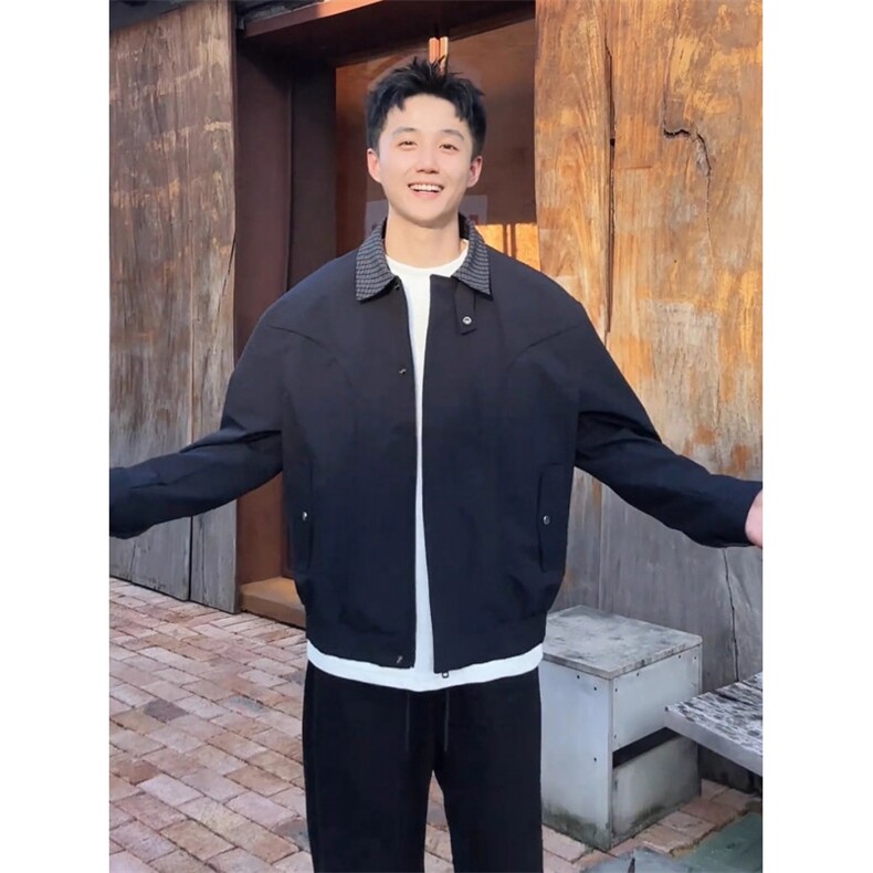 网图现货秋季拼接撞色翻领意式夹克外套立体裁剪外套夹克男P58,男装夹克,电商C306-1