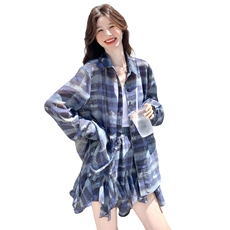 INS风新中式时尚套装时尚蓝色印花裙子碎花欧美风显瘦气质长袖，女装套装/套裙，2C168