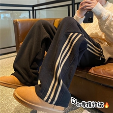 2025冬季新款潮流条纹保暖摇粒绒宽松休闲裤B315-K898-p55控78，男装休闲裤，电商B315