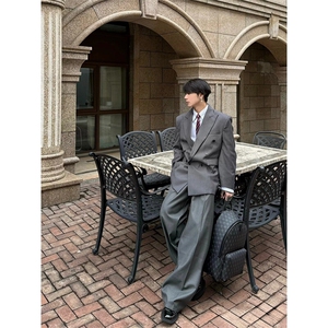 春季廓形双排扣西服戗驳领垫肩休闲西装男外套X896-特P95图片