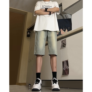 现货 夏季黄泥色牛仔毛边短裤美式宽松五分中裤男 K5811-P35 控58图片