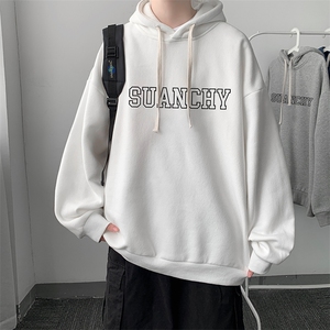 WY2229-P35加绒款-P40纯棉连帽卫衣男大码运动帽衫宽松薄外套男