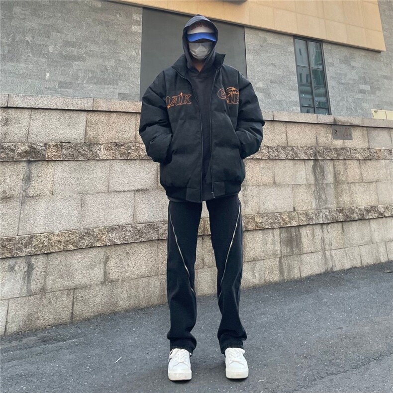 1560/QM803020/P96复古美式街头嘻哈PU皮加厚棉服情侣宽松棉衣,男装棉衣,星座1506