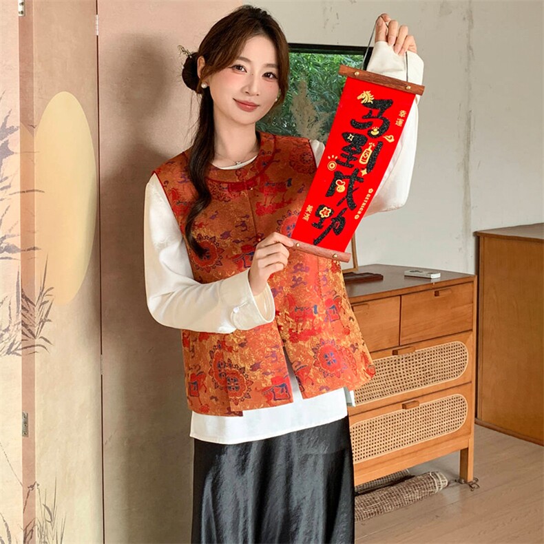 2026年春季新中式g风高级感提花设计感百搭无袖马甲,女装马甲,超帛
