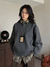 老钱风polo领针织衫秋季正肩灰色毛衣慵懒风情侣外套ZZS15P65，男装Polo衫，电商D256