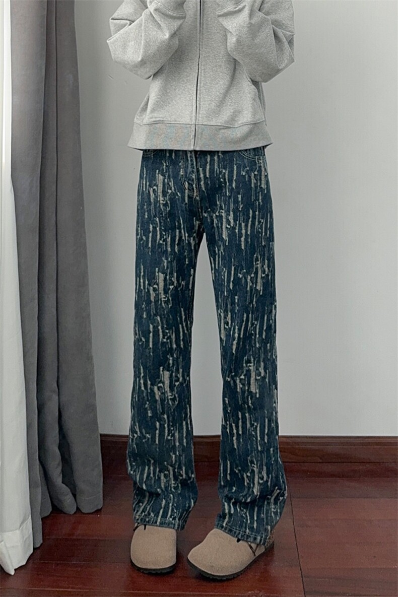 B221美式ins高街暗黑宽松直筒提花牛仔裤LK24398-特P52控88,男装牛仔裤,电商B221