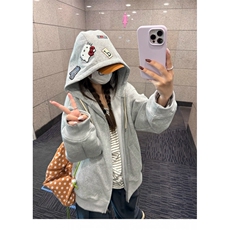 W10643-P55加绒60网图现货华棉复合连帽卫衣宽松灰色外套，女装短外套，星座1608