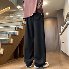 2025秋冬麂皮绒宽松潮牌男拼接休闲裤裤脚抽绳K6733/特P30黑色，男装休闲裤，电商A094