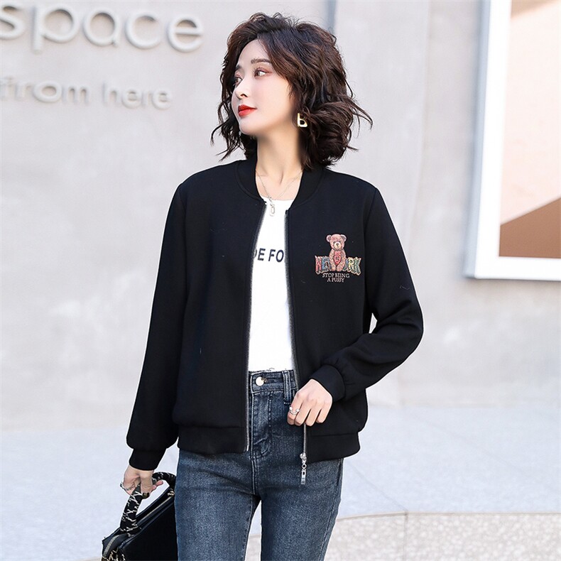 小个子短款棒球服女2025年春秋季新款百搭时尚小熊印花长袖外套,女装短外套,天丽