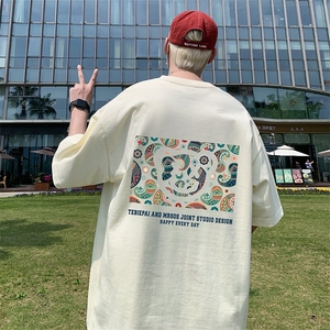 T699大码宽松纯棉运动圆领体恤衫oversize短袖T恤男重磅T图片