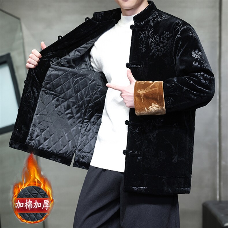 现货新中式百鸟朝凤竹叶丝绒压花加棉加厚棉衣MY9911-P130控188,男装棉衣,电商A021