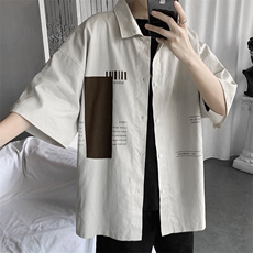 港风chic短袖衬衫男宽松七分袖工装ins夏季休闲学生衬衣W970-P35，男装衬衫，星座512-2