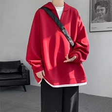 8XL-M叠穿假两件卫衣重磅连帽V领拼接套头衫宽松大码外套WY006P65，男装卫衣，电商B312