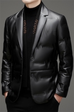 MJ1802真皮羽绒皮衣男围巾领头层绵羊皮白鸭绒加厚保暖皮西装，男装皮衣，电商B360