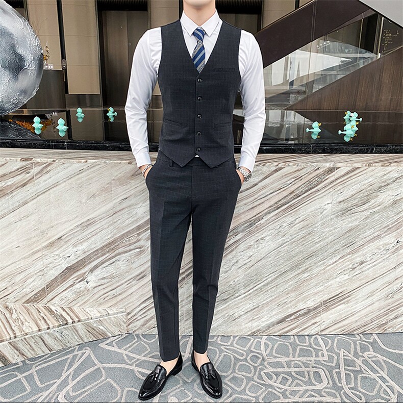 新款格子西装男套装新郎结婚礼服三件套修身西服1012-SJT828-P280,男装西服套装,星座1012