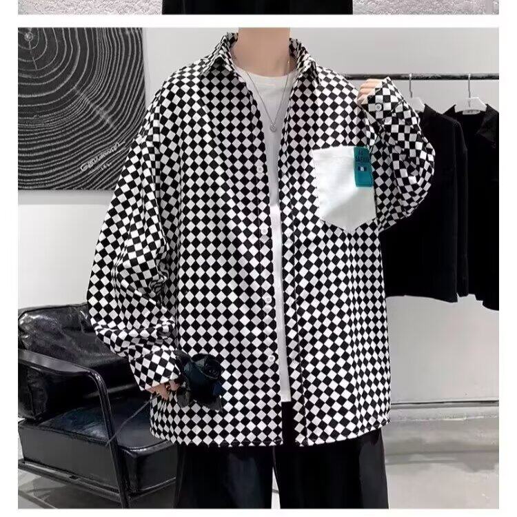 新款千鸟格衬衫男士高级感潮牌韩版上衣2025新款春秋款潮,男装衬衫,星座1210-1