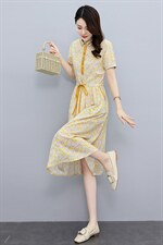 小清新碎花纯棉连衣裙女2026新款夏装收腰修身气质中长款减龄裙子，女装连衣裙，倪叶myz