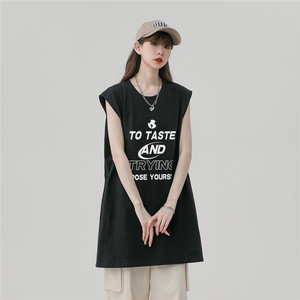 中性风23夏季时尚百搭宽松圆领字母印花纯棉短袖T恤DT507P30控48图片