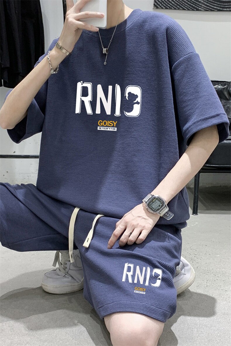 ！2023夏季男士华夫格短袖T恤套装潮流一套HTZ06P50,男装T恤,电商B220