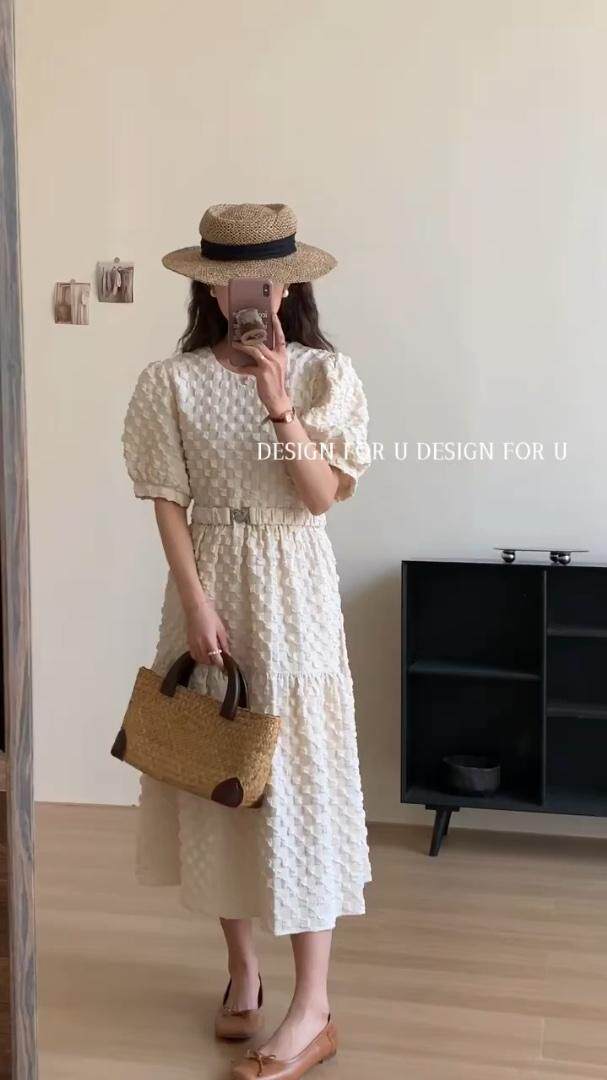 腰带韩泡泡连衣裙，女装连衣裙，欧妮卡蒂蔓