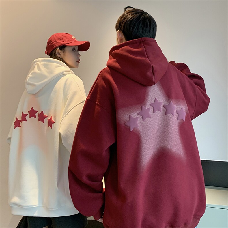 EQ175发泡五角星印花连帽套头卫衣男秋季港风潮流外套P58,男装卫衣,电商C306-1