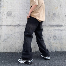 美式街头破洞牛仔裤男直筒宽松欧美高街vibe风KX42-P48，男装牛仔裤，星座1109-3