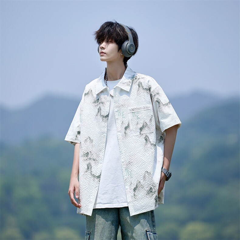 C89012-P35L-8XL夏季新款大码潮牌印花短袖衬衫衬衣XZ109控59,男装T恤,星座109