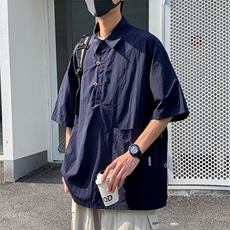 青春流行ins原宿时尚潮日系标准夏季衬衫潮流纯色慵懒五分袖男，男装T恤，星座716-4