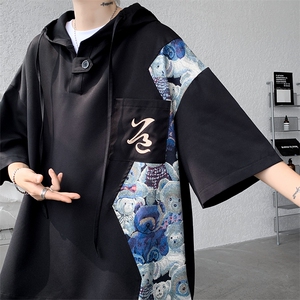 新款撞色小熊拼接大码连帽短袖T恤 DSA059-10042-P38 控58图片