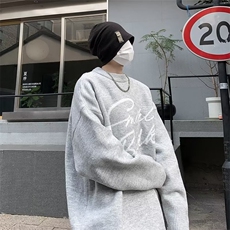 B210-P52秋冬美式潮牌慵懒风宽松针织衫圆领字母提花毛衣男士，男装针织衫/毛衣，星座512-6