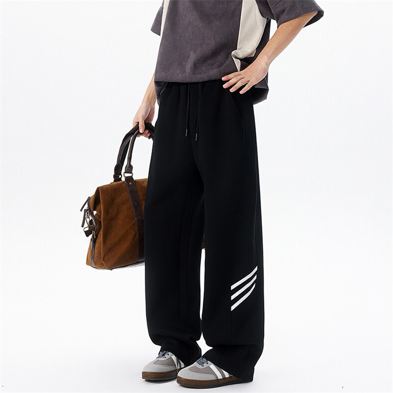 8XL-M重磅条纹运动卫裤特大码阔腿直筒长裤三条杠休闲裤KZ1946P55，男装休闲裤，电商B238