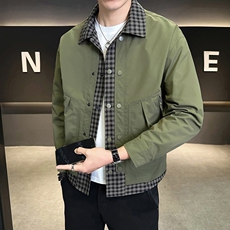 男士格子拼接假两件工装夹克外套，男装夹克，星座218-8