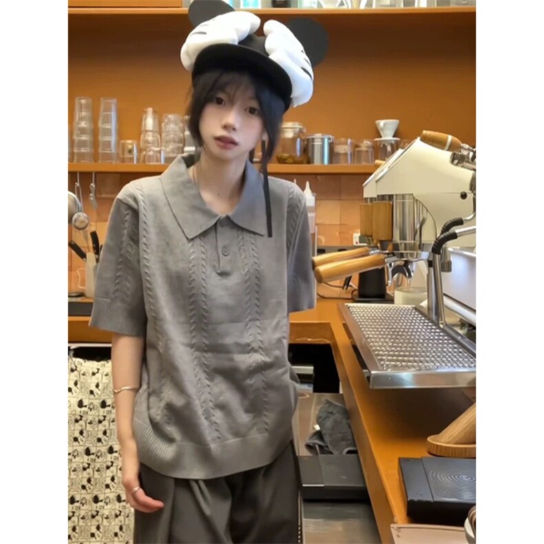 网图有货夏季麦穗花纹提花针织短袖T恤男女老钱风上衣A642-P42，男装针织衫/毛衣，星座1505