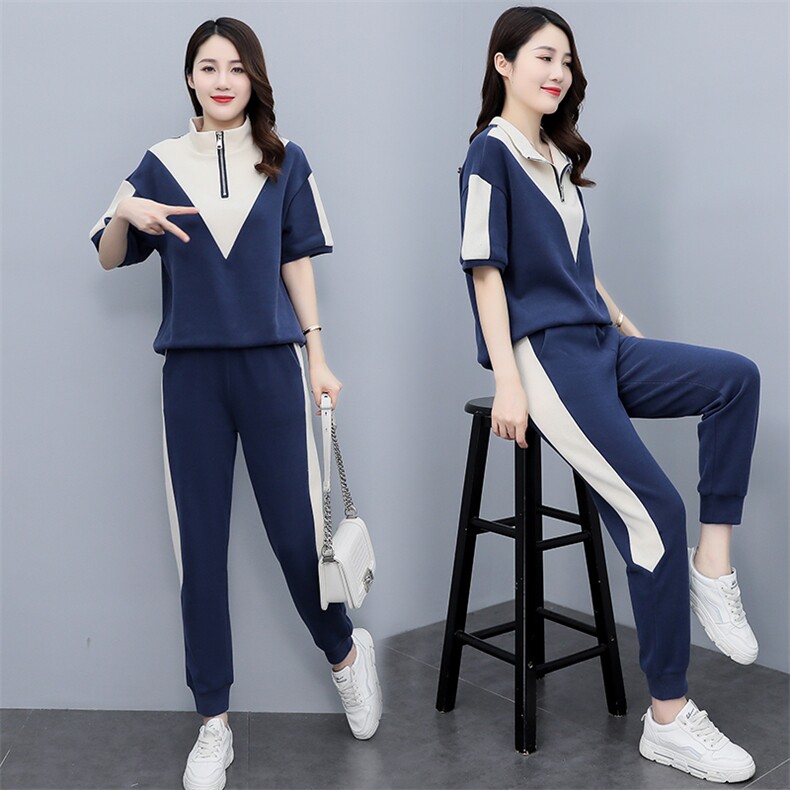 2024夏季新款时尚运动套装修身显瘦休闲两件套,女装运动套装,凯瑟曼