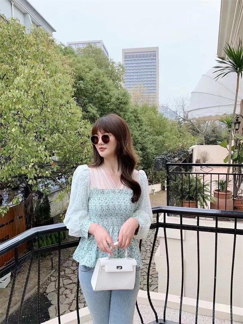 春款v领小清新纱袖上衣，其它，雾灵水Lady-Lin