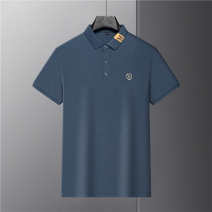 短袖T恤男翻领纯色polo衫上衣服夏季中年男士休闲百搭半袖体恤衫图片