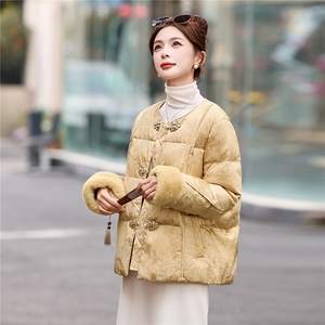 新中式羽绒服女2025冬季新款高级感水貂毛拼接盘扣保暖外套女图片