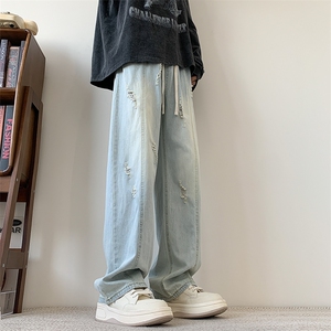 S-3XL 夏季薄款冰丝裤直筒宽松破洞牛仔裤 310A-2 BK312 p55 控78图片