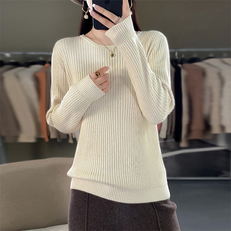 2025新款春秋季卷边圆领羊绒衫女100纯羊绒山羊绒女士针织毛衣,针织衫/毛衣,阁惠羊绒