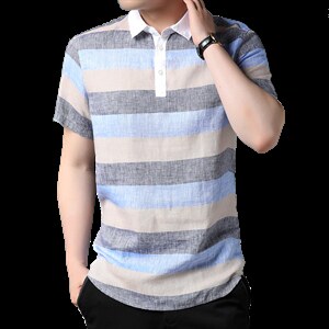 男士纯亚麻短袖T恤2023夏新款简约风修身体恤透气亚麻上衣图片