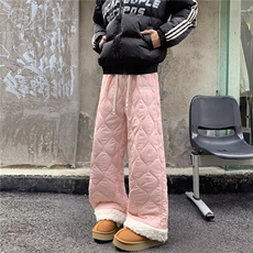 重磅冬季加棉羊羔绒棉裤男女款菱格刺绣夹棉保暖裤子K5968X-P45，男装休闲裤，星座412-2