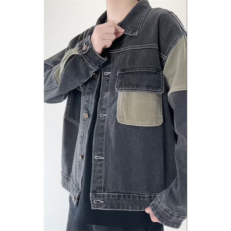 中性休闲大码宽松男女潮流拼接牛仔外套夹克J8212-P63【特价】,男装工装外套,电商A007