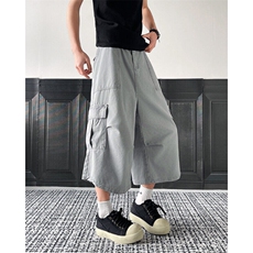 潮牌复古褶皱多口袋工装短裤男女美式夏季宽松百搭七分裤D084-P55，男装牛仔裤，星座308B-1