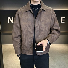 2025新款秋季皮衣外套男翻领潮牌美式休闲皮夹克A313-PY909-P155，男装皮衣，电商A313