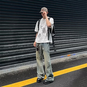 夏款男牛仔裤破洞直筒宽松微喇叭休闲长裤NK767 P55图片