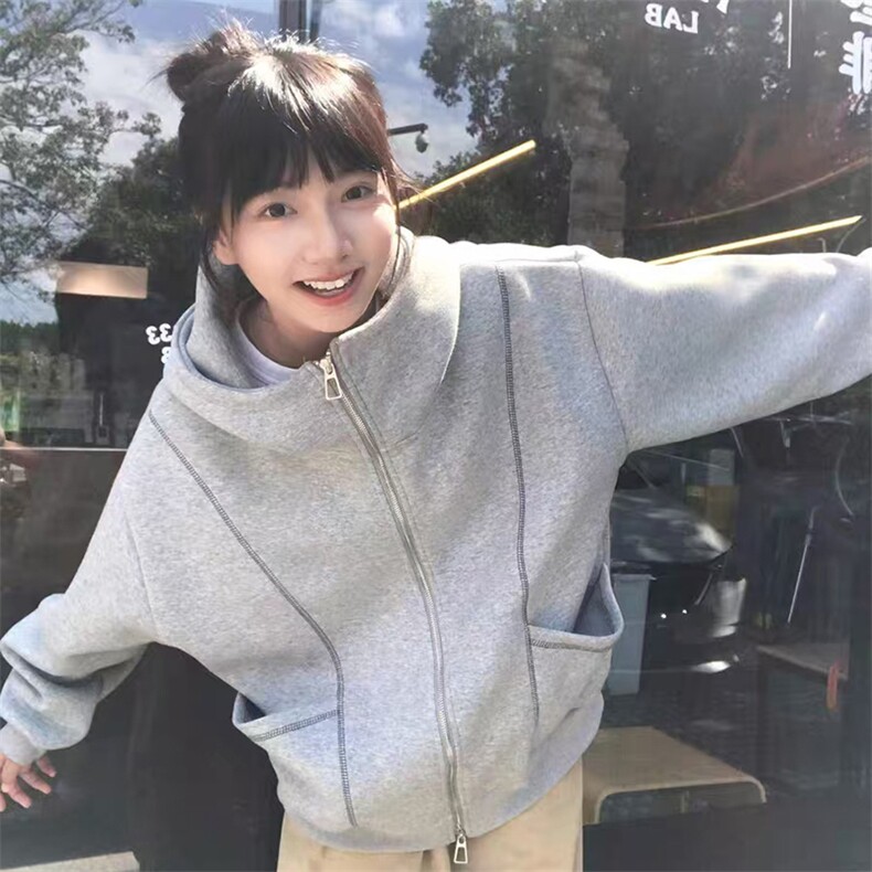 网图重磅380克全棉得物品质立领双拉链开衫卫衣外套RH909-P46,女装短外套,四季星座610B