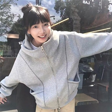 网图重磅380克全棉得物品质立领双拉链开衫卫衣外套RH909-P46，女装短外套，四季星座610B
