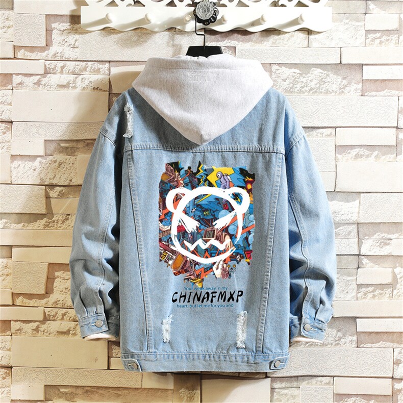 2025秋季破洞男士大码牛仔学生印花夹克带帽外套JK774-P85，男装夹克，星座1103-1