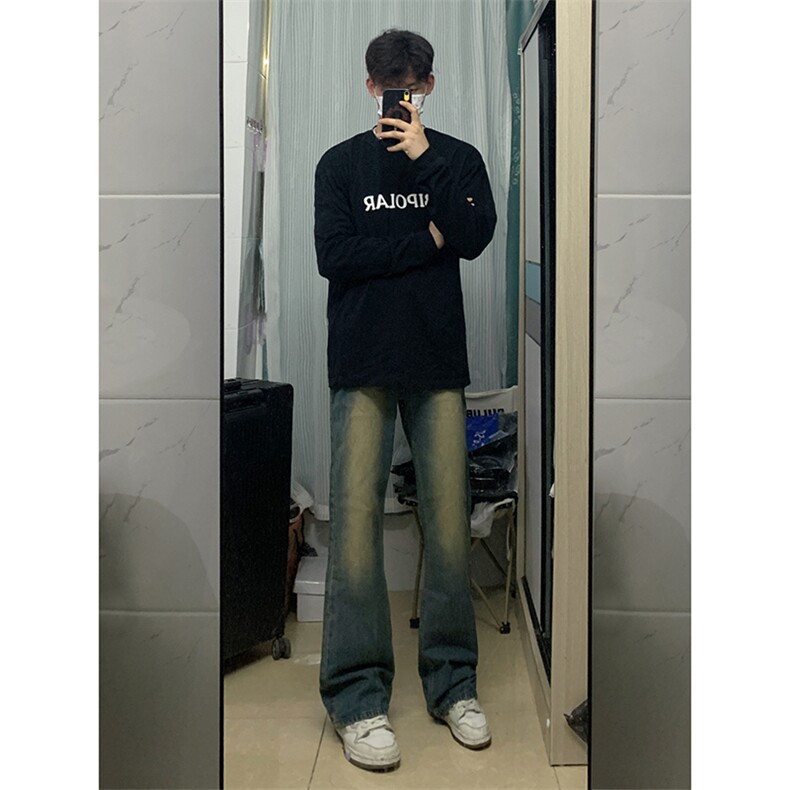 B221美式ins高街暗黑光版修身微喇牛仔裤LK23137-P55控78,男装牛仔裤,电商B221