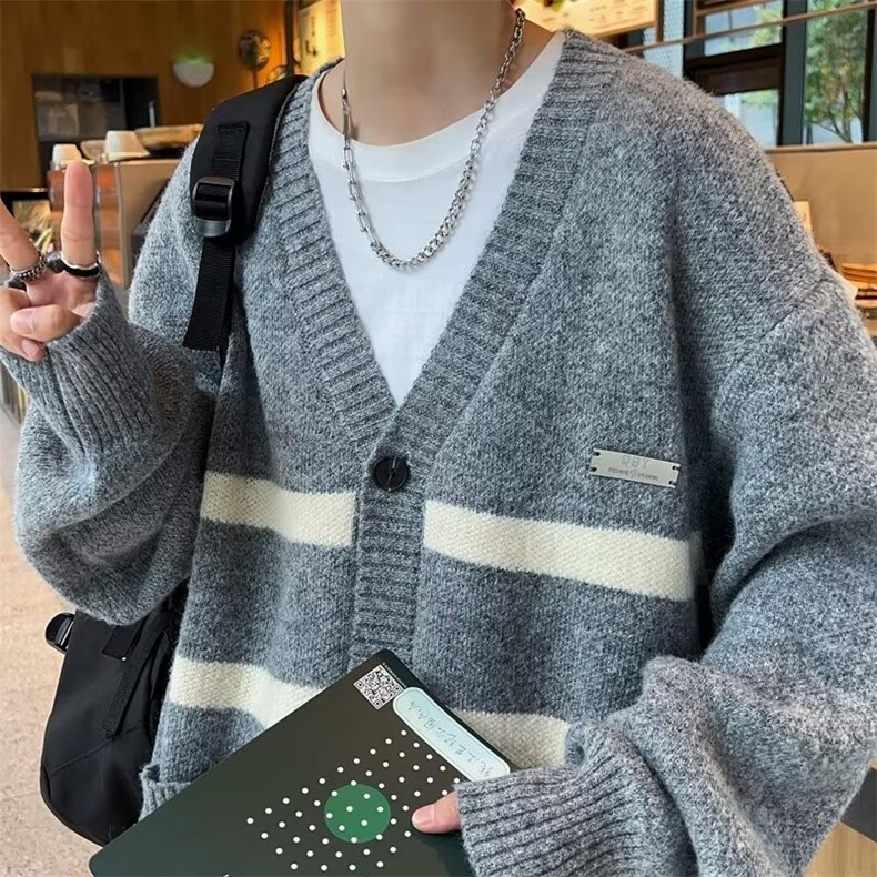 美式潮牌学院风针织开衫男2023秋季新款撞色V领衫YM018P53,男装针织衫/毛衣,星座1116-2